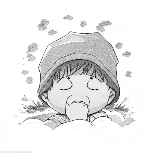 A little sad boy sits on the edge of a mountain looking up at the sky  tattoo design idea