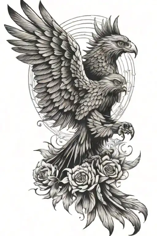 a shoulder/half arm tattoo that has a pheonix coming out of a sun. the pheonix should look similar to an owl  tattoo design idea