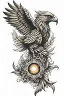 a shoulder/half arm tattoo that has a pheonix coming out of a sun. the pheonix should look similar to an owl  tattoo design idea