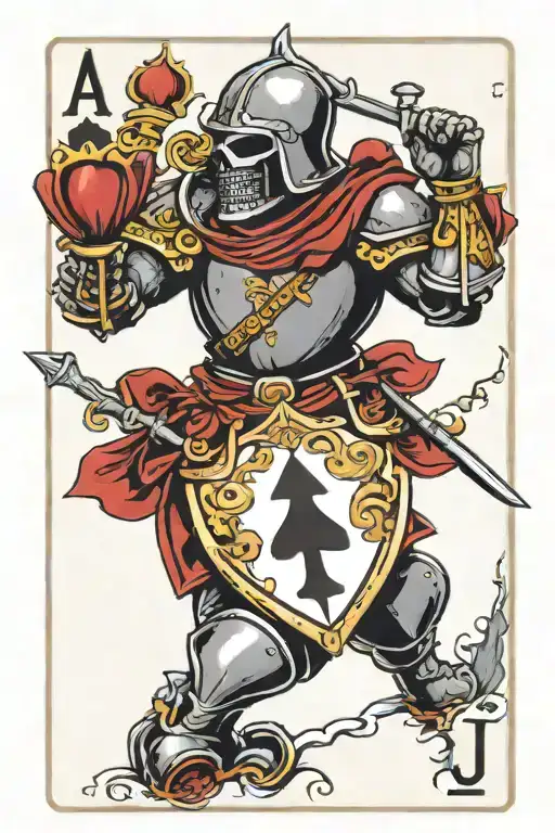 a J of spades playing card with a paladin knight  tattoo design idea