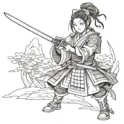 girl samurai warrior tattoo design idea