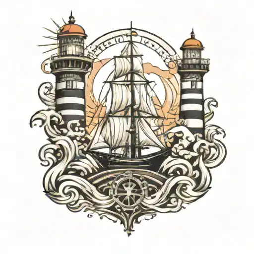 chief petty officer anchor, ship, ocean waves amd a lighthouse tattoo design idea