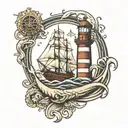 chief petty officer anchor, ship, ocean waves amd a lighthouse tattoo design idea