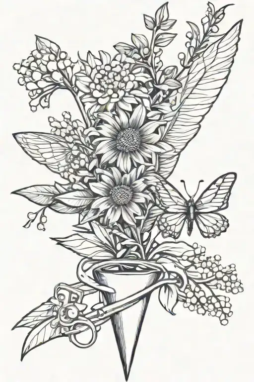 daisy, lily of the valley, aster, Holly, stethoscope, paper airplane, pei outline, scrabble a, scrabble J, heart tattoo design idea