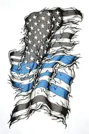 shredded thin blue line flag tattoo design idea