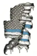 shredded thin blue line flag tattoo design idea