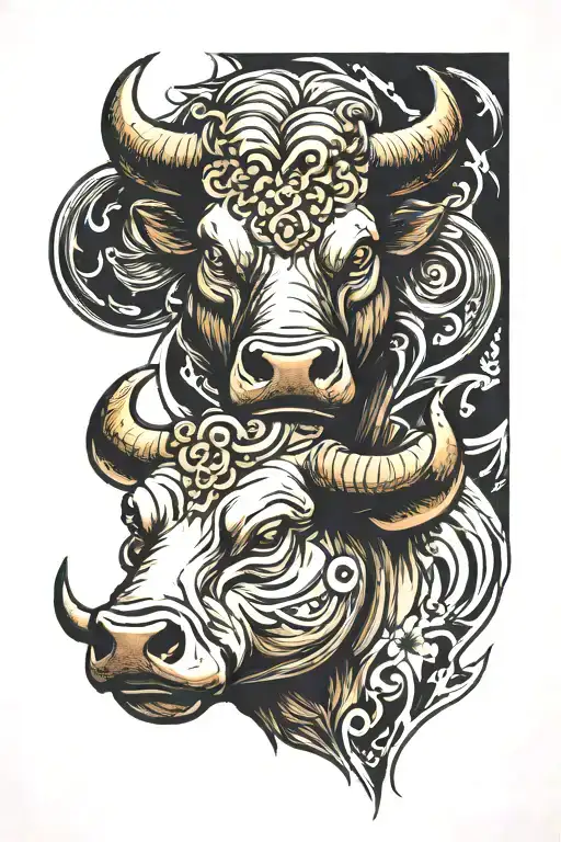 bull and bear head tattoo design idea