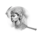 African warrior goddess mirror sword tattoo design idea