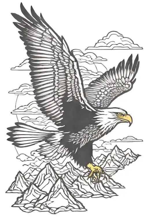 eagle flying over mountain range tattoo design idea