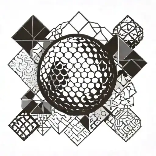 A golf ball with a unique geometric pattern inspired by Dwennimmen symbol tattoo design idea
