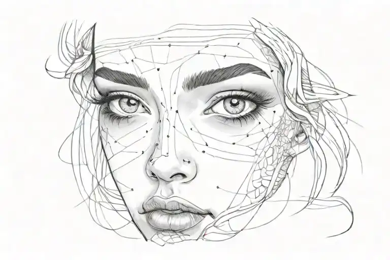 a girl’s eyes with a mole below eyebrows and near nose  tattoo design idea