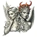 angel and demon women tattoo design idea
