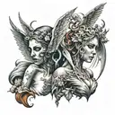 angel and demon women tattoo design idea