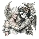 angel and demon women tattoo design idea
