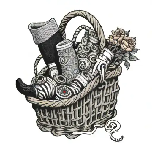 communal sock basket tattoo design idea