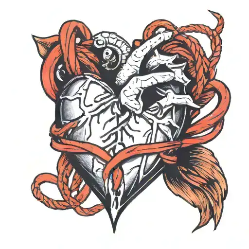 heart wrapped with red string  tattoo design idea