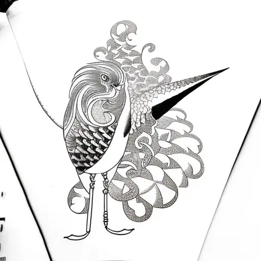   bird of paradise chasing fibonacci sequence on sand stone wall tattoo design idea