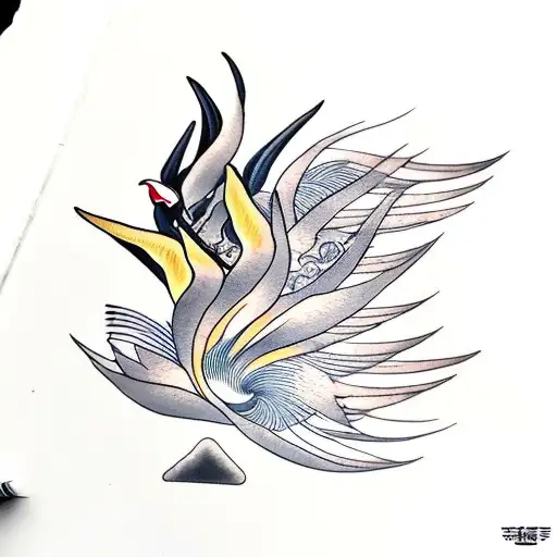   bird of paradise chasing fibonacci sequence on sand stone wall tattoo design idea