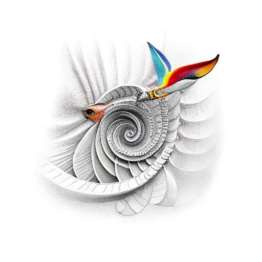   bird of paradise chasing fibonacci sequence on sand stone wall tattoo design idea