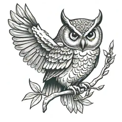 owl, athena, olive branch tattoo design idea