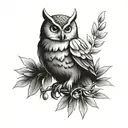 athena, owl, olive branch  tattoo design idea