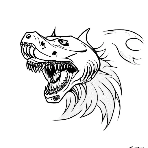 skeletonal mix of lion, shark and t-rex tattoo design idea