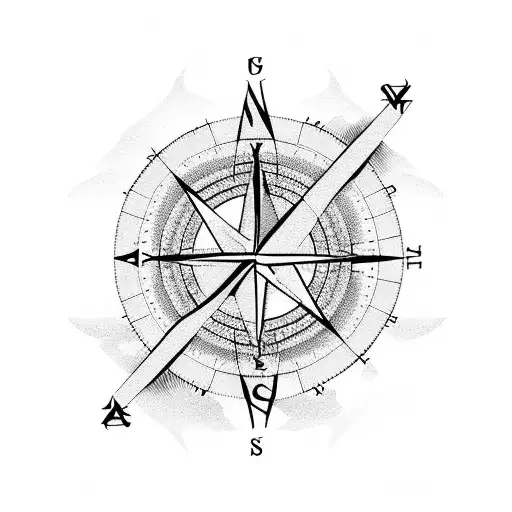long compass with mountains  tattoo design idea