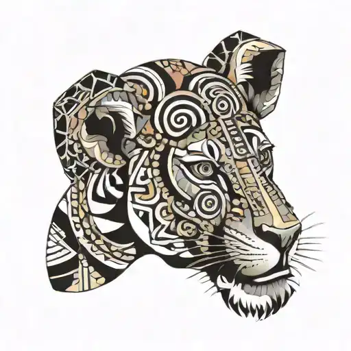 Generate a tatoo image that has geomteric Isindebele paintings by Ester Mahlangu the famous painter tattoo design idea