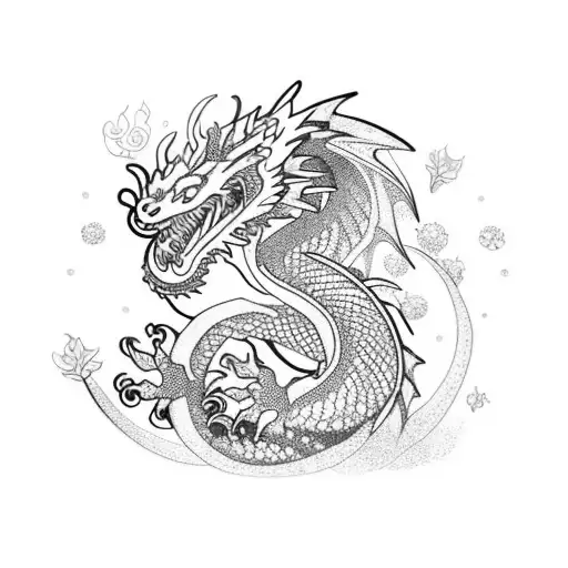 Dragon with crystals and foxglove flowers tattoo design idea