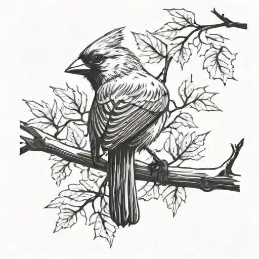 Cardinal on a tree branch with leaves falling off tattoo design idea