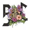Kpop group BTS logo surrounded by purple flowers. tattoo design idea