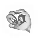 A person's hand reaching out to hold an otter's paw tattoo design idea