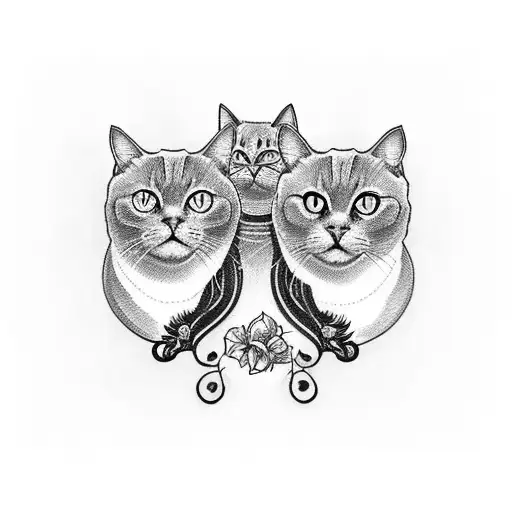 three black cats with snapdragon and rose tattoo design idea