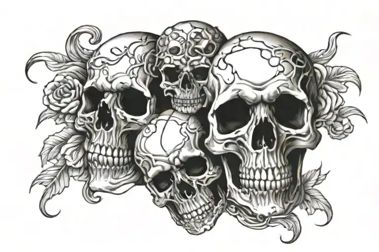 A design that covers the entire forearm, with multiple grim skulls tattoo design idea