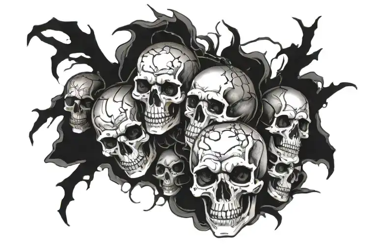 Sketch on the forearm with many skulls. With a dark and scary atmosphere. tattoo design idea