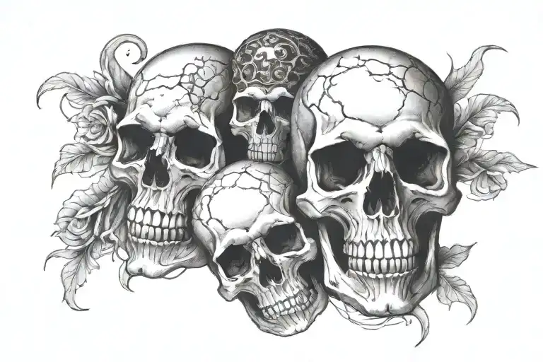 Sketch on the forearm with many skulls. With a dark and scary atmosphere. tattoo design idea