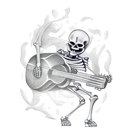 Skeleton playing Guitar tattoo design idea
