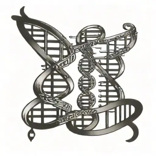 A DNA double helix intertwined with musical notes tattoo design idea