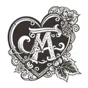 heart  with M and J intitial inside it  tattoo design idea