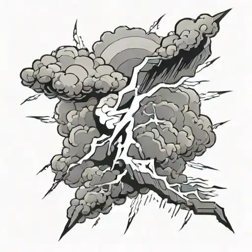 cloud and lightning bolt striking tattoo design idea