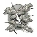cloud and lightning bolt striking tattoo design idea