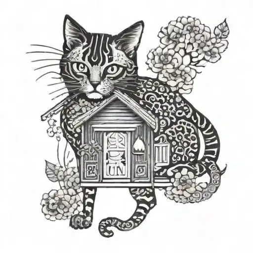 use the Chinesec aracter 家 (home) as base and incorporated a cat in a small part tattoo design idea