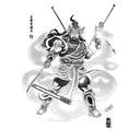 A portrait of Raijin and Fujin, the Japanese gods of thunder and wind tattoo design idea