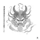 A portrait of Raijin and Fujin, the Japanese gods of thunder and wind tattoo design idea