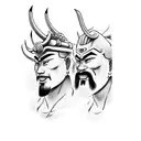 A portrait of Raijin and Fujin, the Japanese gods of thunder and wind tattoo design idea