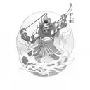 A portrait of Raijin and Fujin, the Japanese gods of thunder and wind tattoo design idea