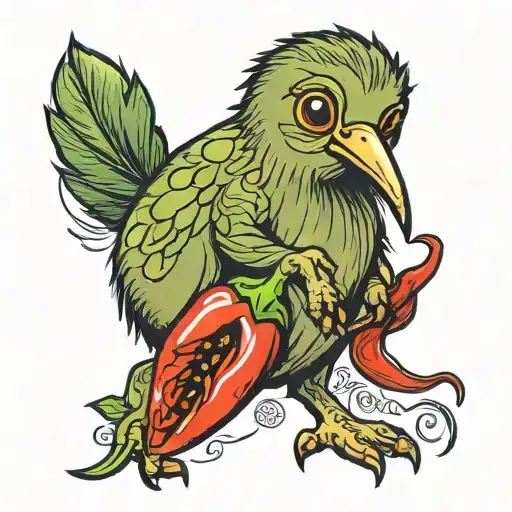 Kiwi holding a chilli pepper tattoo design idea