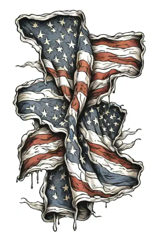 ripped American flag intertwined tattoo design idea