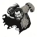 Ashura, 3 heads, 6 arms, warrior battling tattoo design idea