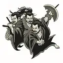 Ashura, 3 heads, 6 arms, warrior battling tattoo design idea